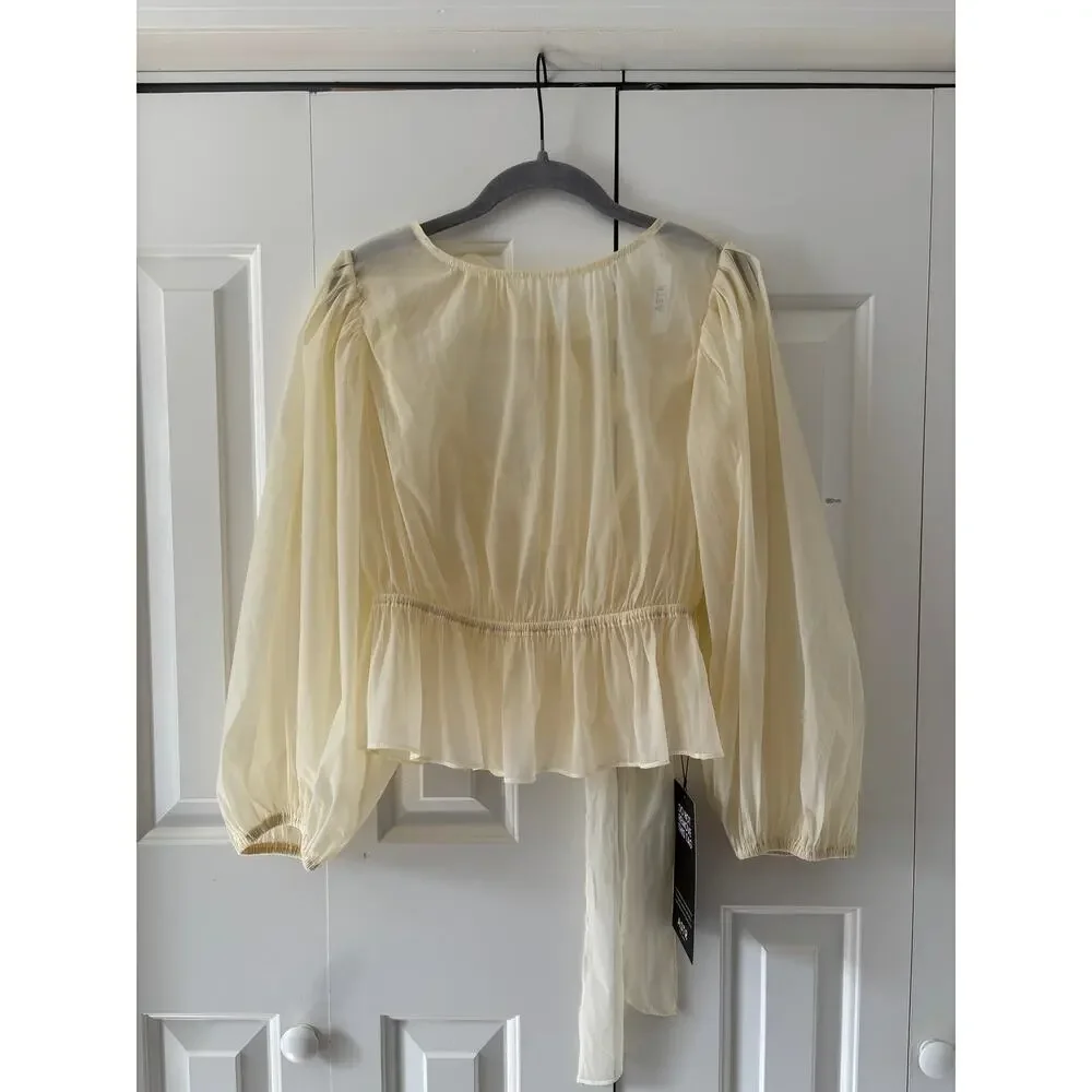 ASTR The Label Lemon Yellow Sheer Peplum Blouse S